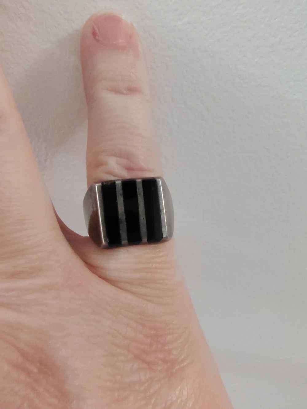 Vtg Taxco Sterling Silver Black Onyx Bar Channel Inlay Modernist Ring Sz 6 TA-61